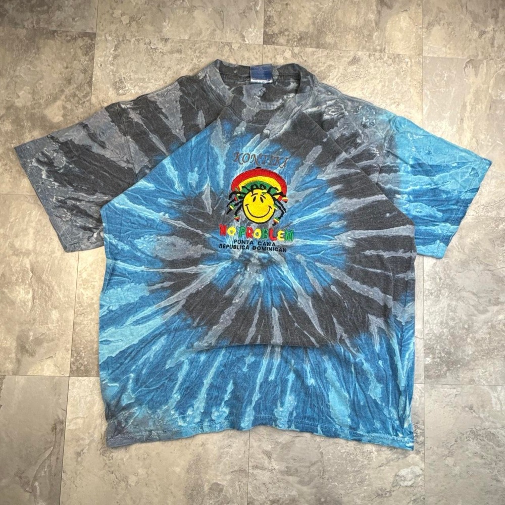 Vintage Dominican republic embroidery tie dye graphic T shirt size large